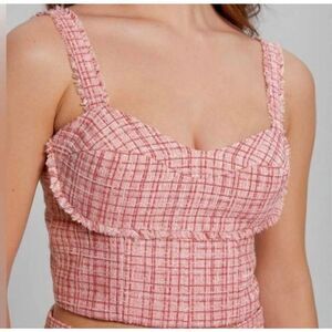 NWT GUESS Tweed Bustier Cropped Top: Blush Pink Sexy Feminine Flirty Crop Top: L